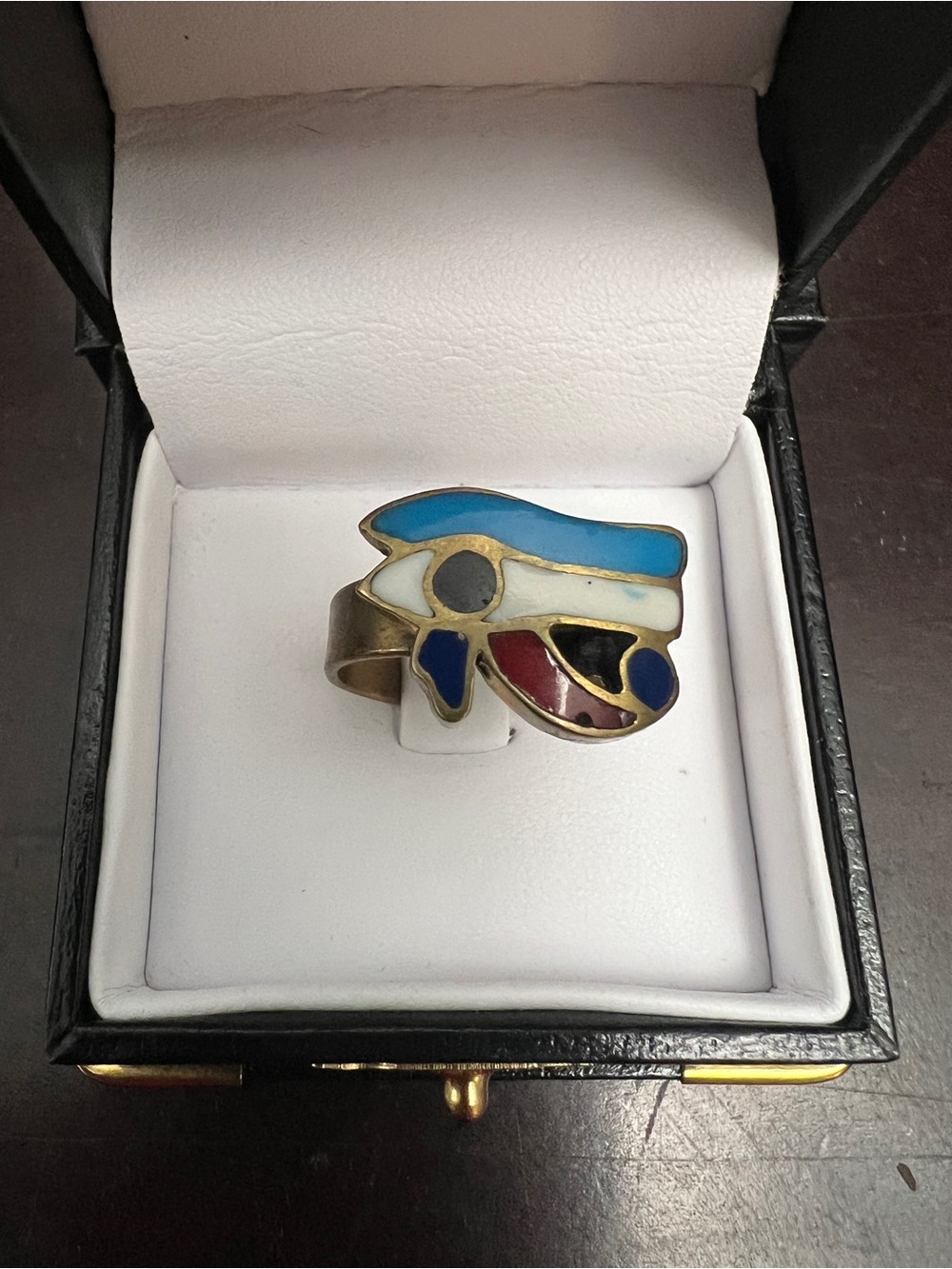 Enamel Eye of Horus Statement Ring in Blue, White, Red